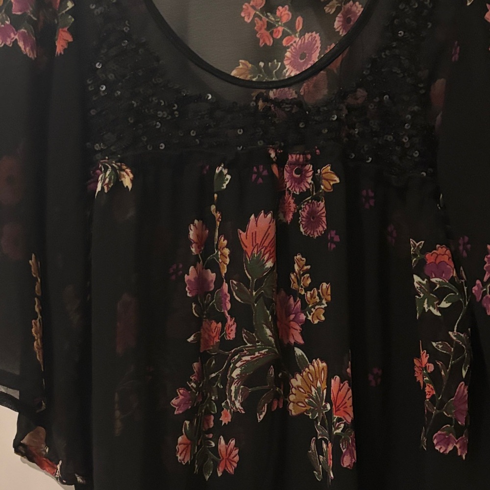 Angie Black Floral Sheer Blouse - Picture 2 of 9